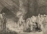 Rembrandt Harmensz van Rijn, The Depiction in the Temple, etching on underlay (3. condition); framed
