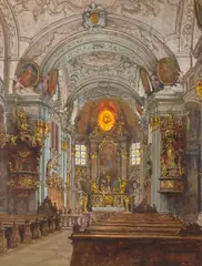 A View of the Choir of Stiftskirche Dürnstein by Jindřich Tomec, 1918, watercolour on paper; framed, sold Jun 2026
