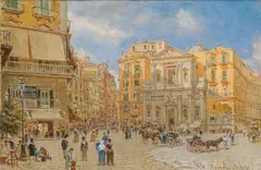 Franz Alt, Naples, Piazza Trieste e Trento with the Church San Ferdinando, 1887, watercolour on paper; framed