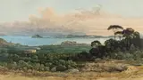 Thomas Ender, The Solfatara near Naples with a View on Pozzuoli and Ischia, watercolour on paper; framed