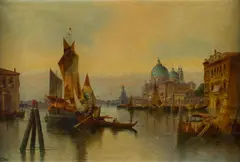 Karl Kaufmann, Venice, View on the Dogana and Santa Maria della Salute, oil on canvas; framed