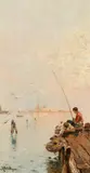 Franz Richard Unterberger, Boys fishing in Venice, c. 1894, oil on panel; framed