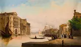 Friedrich Christian Nerly, Venice, the Grand Canal with a View of Santa Maria della Salute, oil on panel; framed