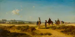 Albert Zimmermann, Oriental Landscape with a Caravan, oil on panel; framed