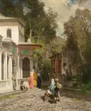 Fabius Brest, Street Scene in Constantinople, oil on canvas; framed