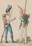 Carle Vernet, Austrian Infantryman and Grenadier in the Russian Imperial Guard, First Empire, watercolour on paper; framed