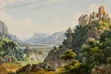 Ernst Welker, View on Schloss Tirol near Meran, watercolour on paper; framed