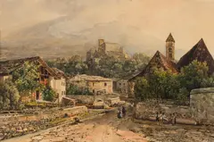 Thomas Ender, Schloss Churburg near Schluderns in South Tyrol, watercolour on paper, framed