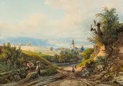 Thomas Ender, View on Markt Ysper in Lower Austria, 1850, watercolour on paper; framed