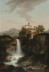 Marco Gozzi, Cascata del Torrente Sonna and Church S. Michele in Torre De'Busi (Province of Bergamo), 1820, oil on canvas; framed