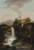 Marco Gozzi, Cascata del Torrente Sonna and Church S. Michele in Torre De'Busi (Province of Bergamo), 1820, oil on canvas; framed
