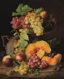 Andreas Lach, Still Life with Grapes, Peaches and Pumpkin, 1846, oil on canvas; framed