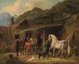 Albrecht Adam, At the Farrier's, 1847, oil on paper on canvas; framed