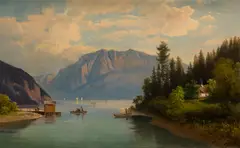 Julius Bayer, Altausseer See with Trisselwand, 1875, oil on canvas; framed