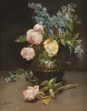 Carl Duxa, Colorful Bouquet, oil on canvas; framed