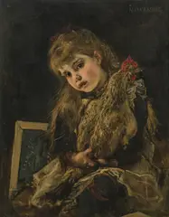 Anton Romako, The Favourite Hen, oil on panel; framed