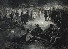 Wilhelm Gause, Emperor Franz Joseph I and the King of Bavaria setting off on a Hunting Trip in Mürzsteg, oil on canvas; framed