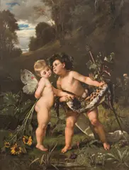 Rudolf Geyling, Bacchant and Amorette, c. 1878, oil on canvas; framed
