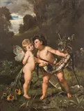 Rudolf Geyling, Bacchant and Amorette, c. 1878, oil on canvas; framed