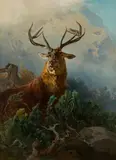 Anton Schrodl, Stag in the Mountains, oil on canvas; framed