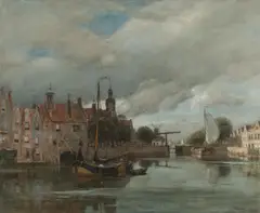 Rudolf Ribarz, Delfshaven in Rotterdam, oil on canvas; framed