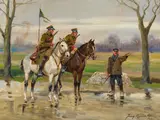 Jerzy Kossak, Soldiers on Horseback, 1935, oil on panel; framed