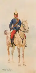 Ludwig Koch, Wachtmeister Riedl on Horseback, watercolour on paper; framed