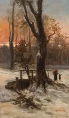 Adolf Kaufmann, Sunset over Snow, oil on canvas; framed