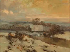 Josef Ullmann, Winterscape, oil on cardboard; framed
