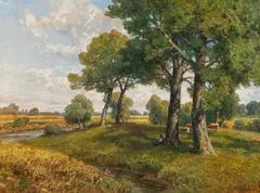 Hugo Darnaut, Summer Landscape, 1933, oil on canvas on cardboard; framed
