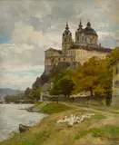 Edward Harrison Compton, Melk Abbey on the Danube, oil on canvas; framed