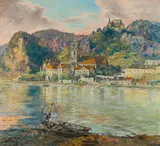 Siegfried Stoitzner, View of Dürnstein on the Danube, oil on canvas; framed
