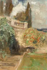 Marie Egner, Park in Cannes, 1914, oil on cardboard; framed