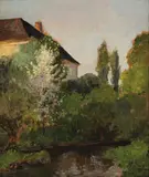 Marie Egner, Spring Landscape, c. 1910, oil on panel; framed