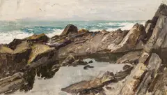 Alfred Zoff, Felsenküste with Brandung bei Nervi, 1887, oil on canvas on cardboard; framed