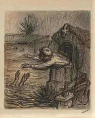 Alfred Kubin, Am Fischteich, 1934, India ink, watercolour, "Spritztechnik" on Kataster paper; framed