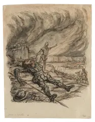 Alfred Kubin, David und Goliath, 1932, India ink, watercolour on Kataster paper; framed
