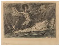 Alfred Kubin, Harpyien, India ink, watercolour on Kataster paper; framed