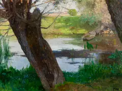 Carl Moll, In der Au, c. 1900, oil on panel; framed