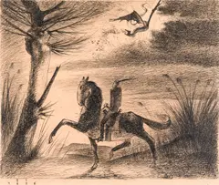 Franz Sedlacek, Reiter und Drache, 1936, India ink on paper; framed