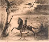 Franz Sedlacek, Reiter und Drache, 1936, India ink on paper; framed