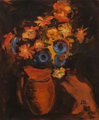 Josef Dobrowsky, Flowers in a red vase, oil on canvas; framed