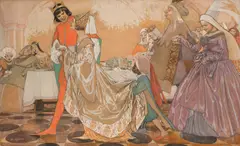 Norbertine Bresslern-Roth, Aschenbrödel, (Cinderella), a nine-part series of illustrations (from the 22-part fairy-tale frieze), 1914, gouache and chalk on paper; framed