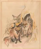 Ludwig Heinrich Jungnickel, Foxes, mixed media on paper; framed
