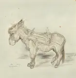 Ludwig Heinrich Jungnickel, Donkey, mixed media on paper; framed