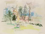 Oskar Kokoschka, Landscape with Lake Geneva, 1956, watercolour on paper; framed