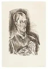 Oskar Kokoschka, Self-portrait (bust portrait in pencil), from the 11-part series of lithographs: O Ewigkeit - Du Donnerwort ("Bachkantate"), 1917, chalk lithography on laid paper; framed