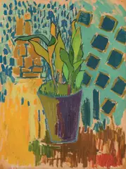 Kurt Absolon, Topfpflanze, c. 1948, oil on art cardboard on plywood; framed