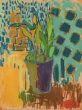 Kurt Absolon, Topfpflanze, c. 1948, oil on art cardboard on plywood; framed