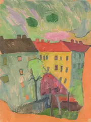 Kurt Absolon, Cityscape, c. 1948, oil on paper; framed